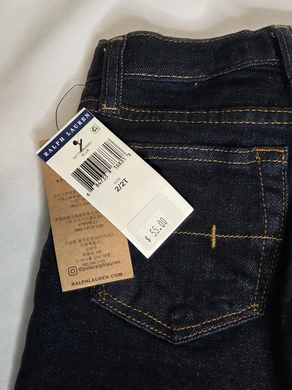 Ralph Lauren Boys The Hampton Dark Indigo Straight Jeans with Copper Rivets, New
